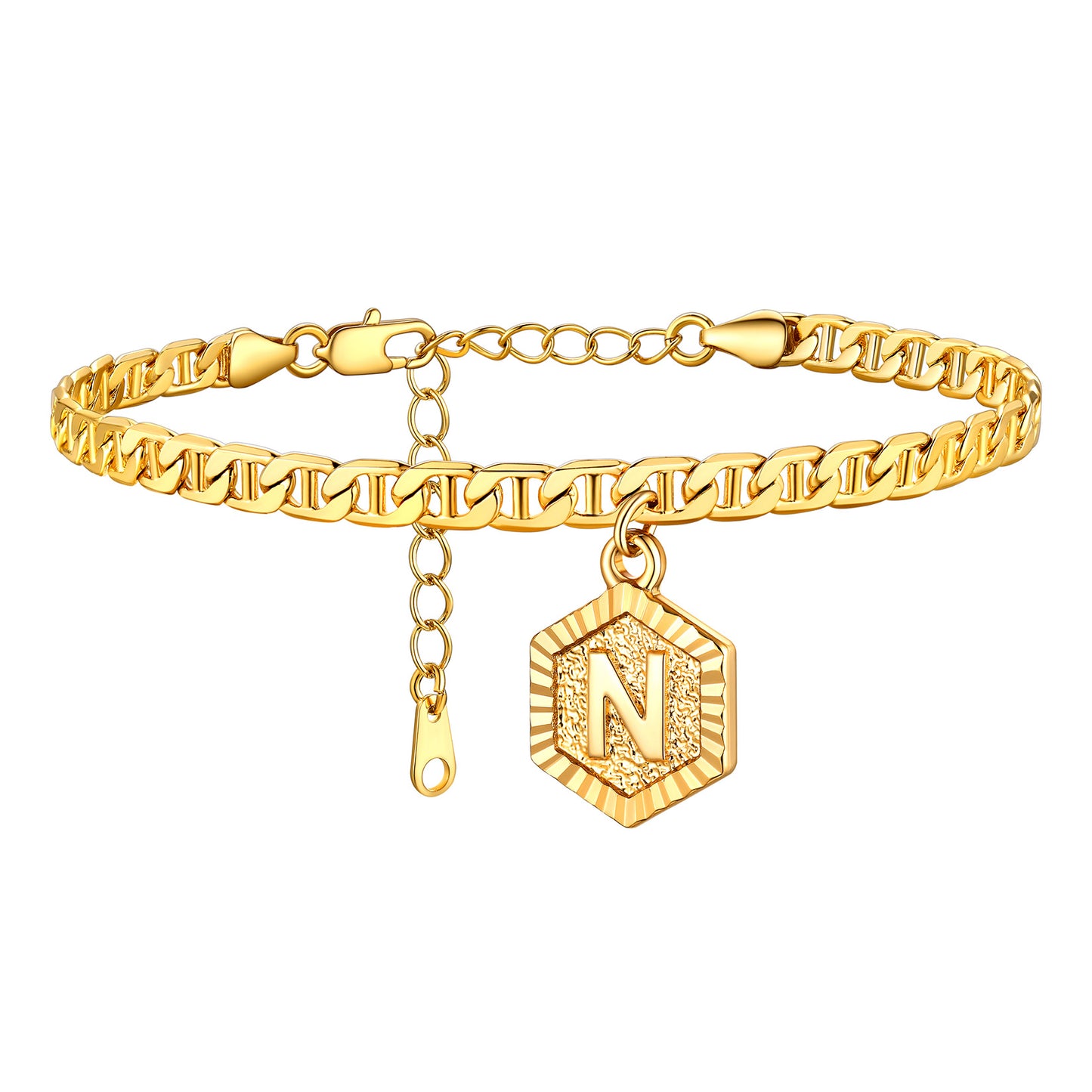 Initials A-Z Chain Link Ankle Bracelet Gift for Women Men