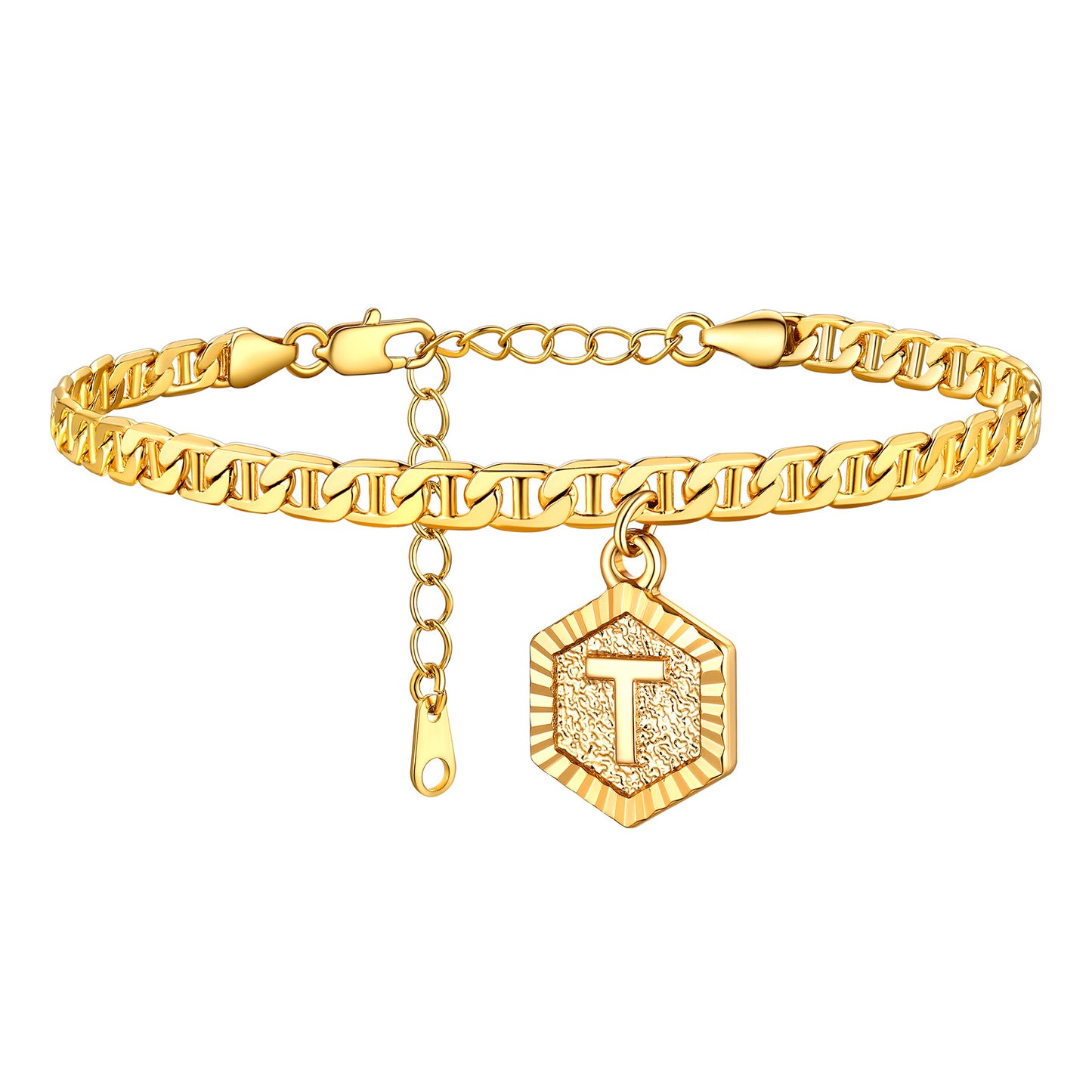 Initials A-Z Chain Link Ankle Bracelet Gift for Women Men