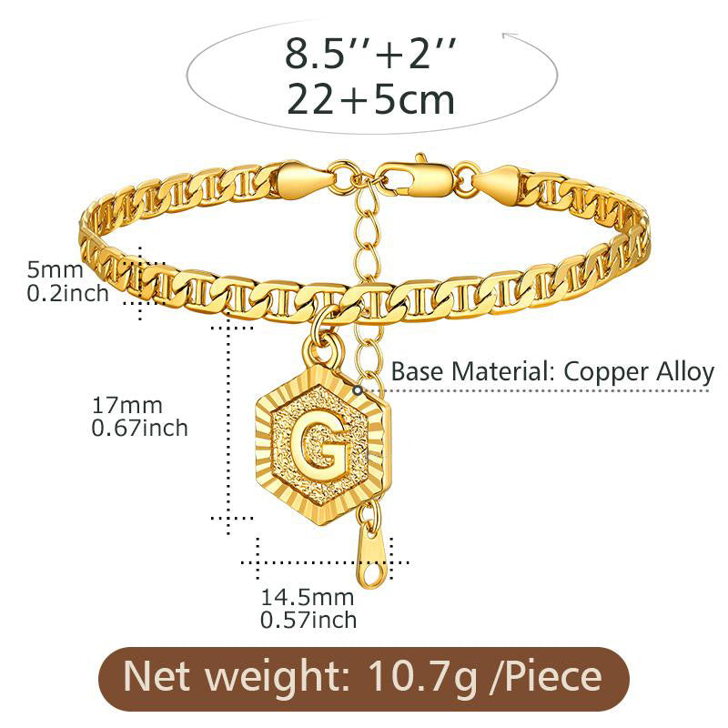 Gold initial G chain ankle bracelet. Personalized gift for women and men