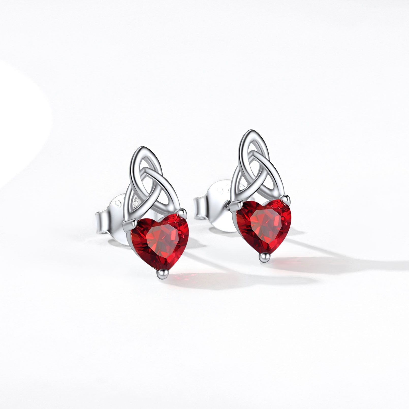 Sterling Silver Irish Celtic Trinity Knot Birthstone Stud Earrings for Women