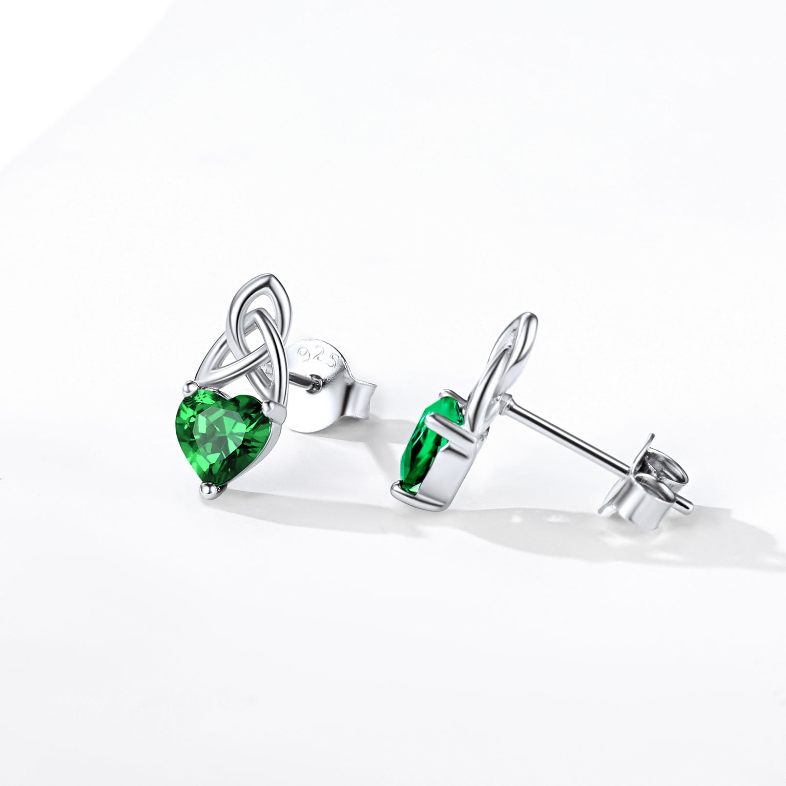 Sterling Silver Irish Celtic Trinity Knot Birthstone Stud Earrings for Women