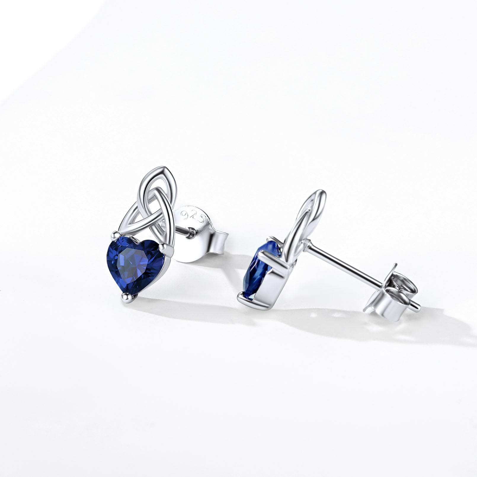 Sterling Silver Irish Celtic Trinity Knot Birthstone Stud Earrings for Women