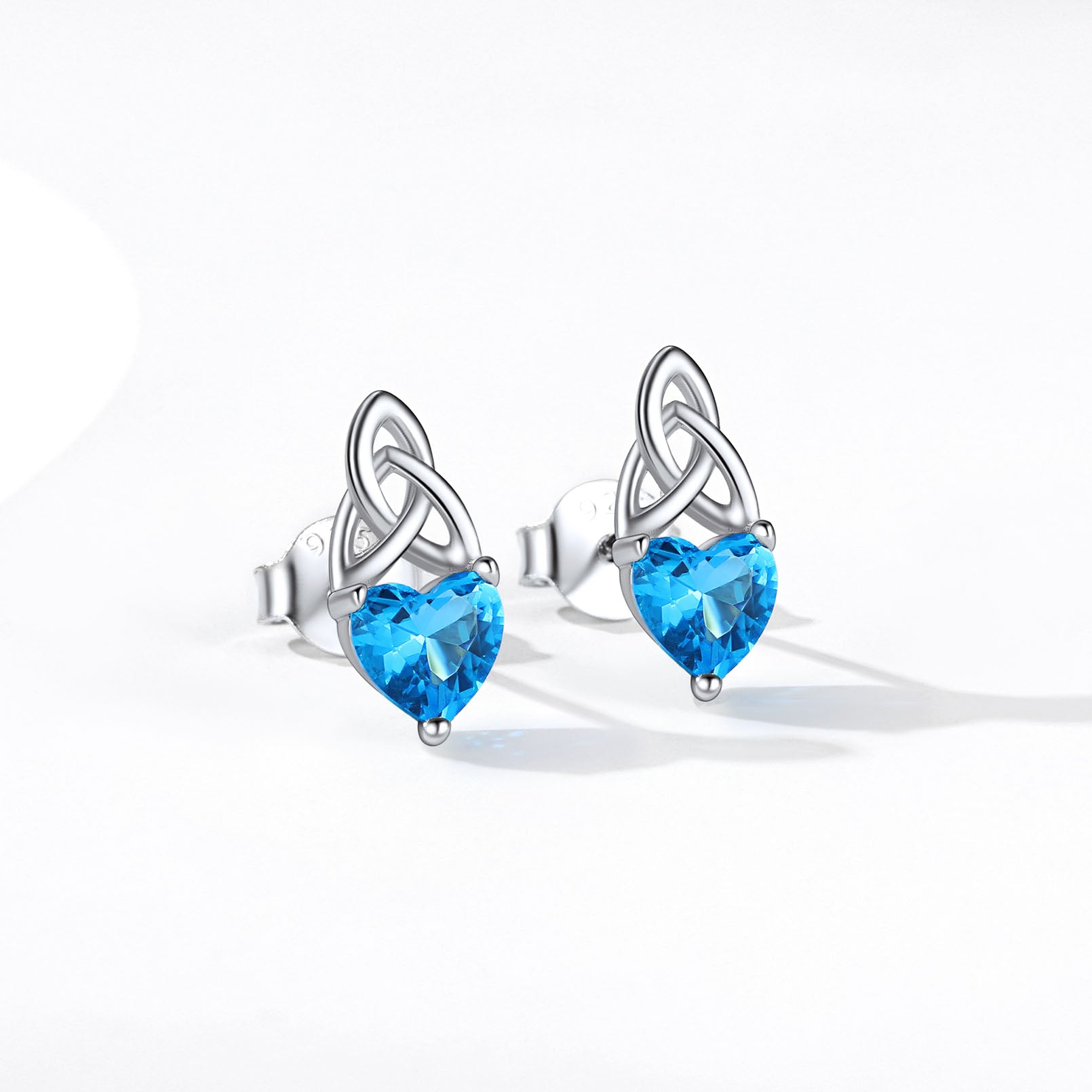 Sterling Silver Irish Celtic Trinity Knot Birthstone Stud Earrings for Women