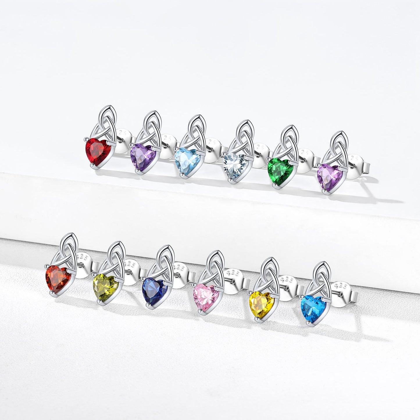 Sterling Silver Irish Celtic Trinity Knot Birthstone Stud Earrings for Women