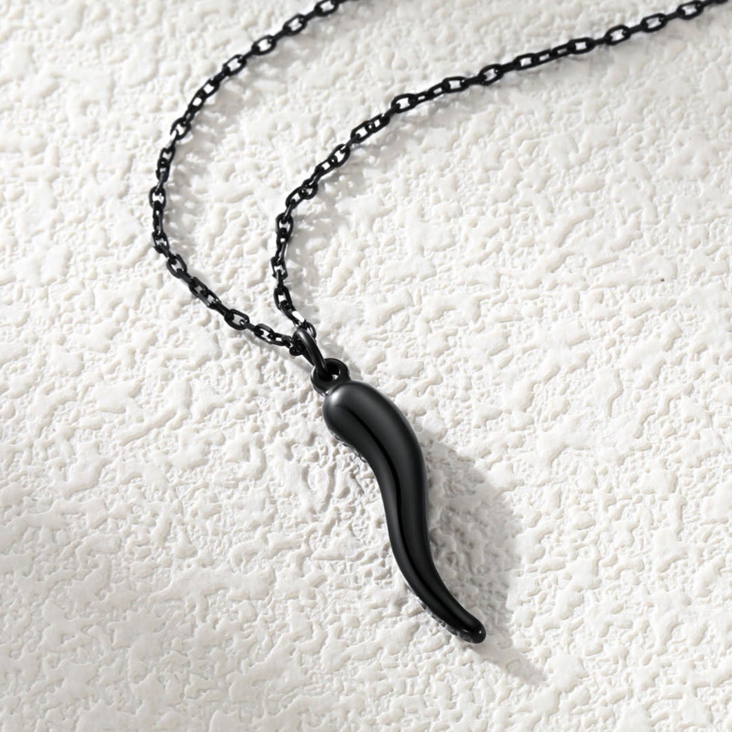 Black Cornicello Italian horn pendant necklace