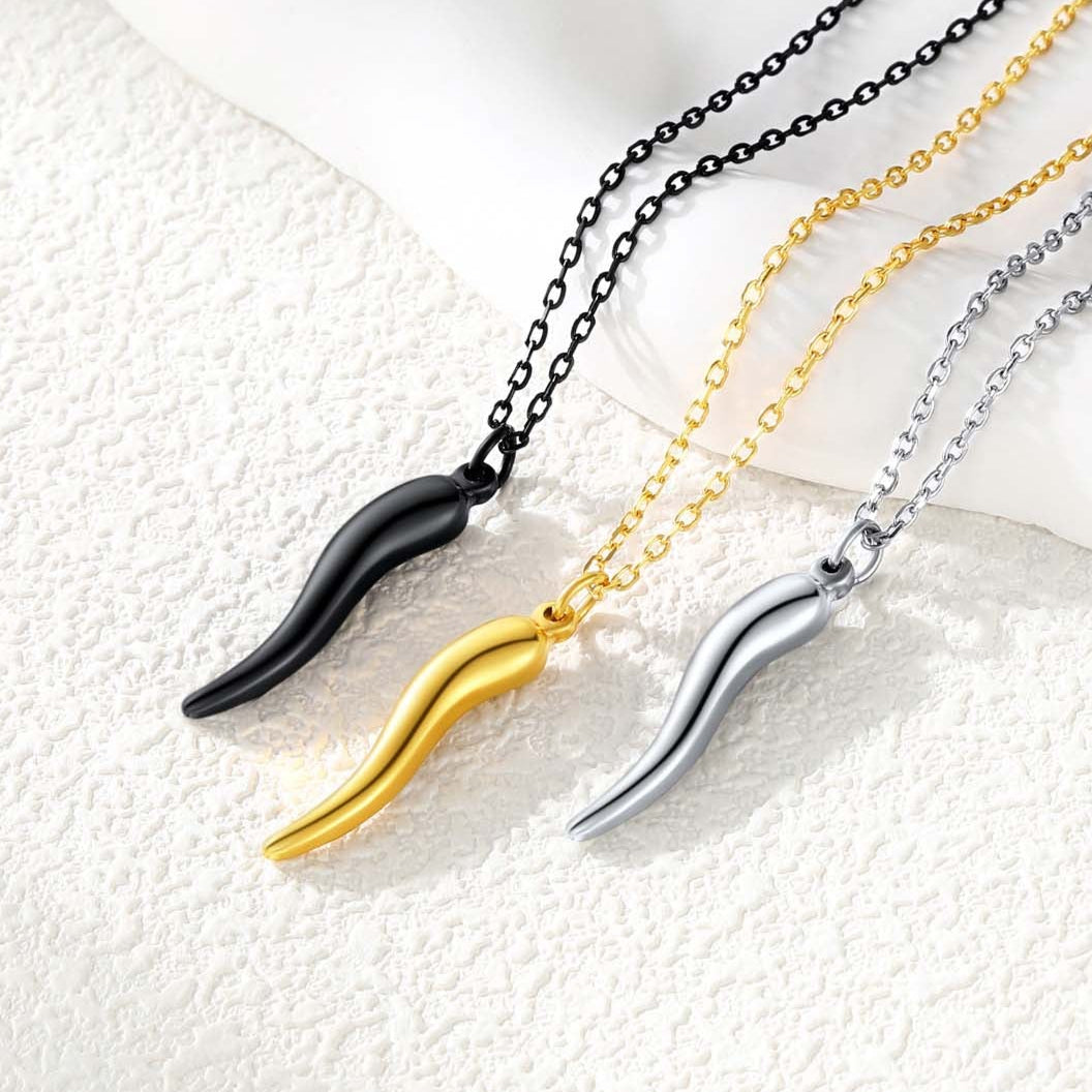 Italian Horn Necklace in Black, Gold, and Silver