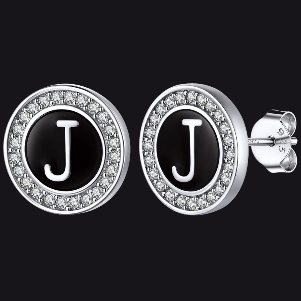 A-Z Initial Letter CZ Sterling Silver Stud Earrings FaithHeart