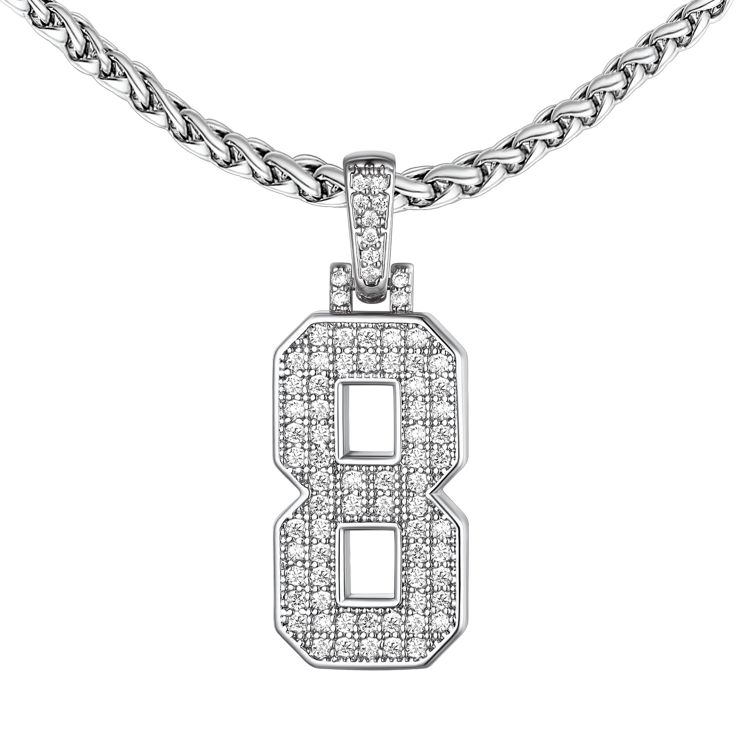 White Gold CZ Number 8 Pendant Necklace