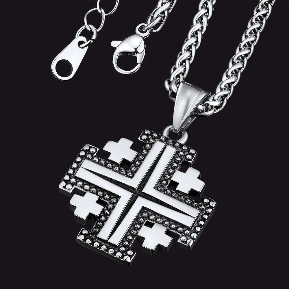 FaithHeart Religious Jerusalem Cross Necklace Stainless Steel FaithHeart