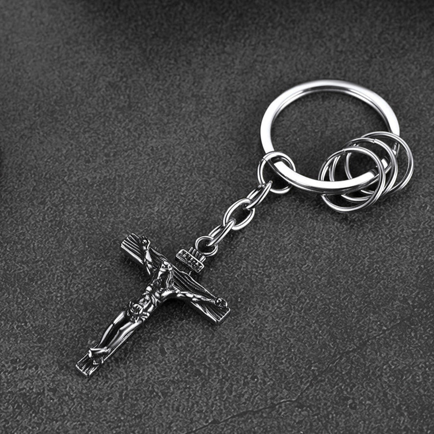 Stainless Steel Inri Jesus Cross Keychain for Men Women