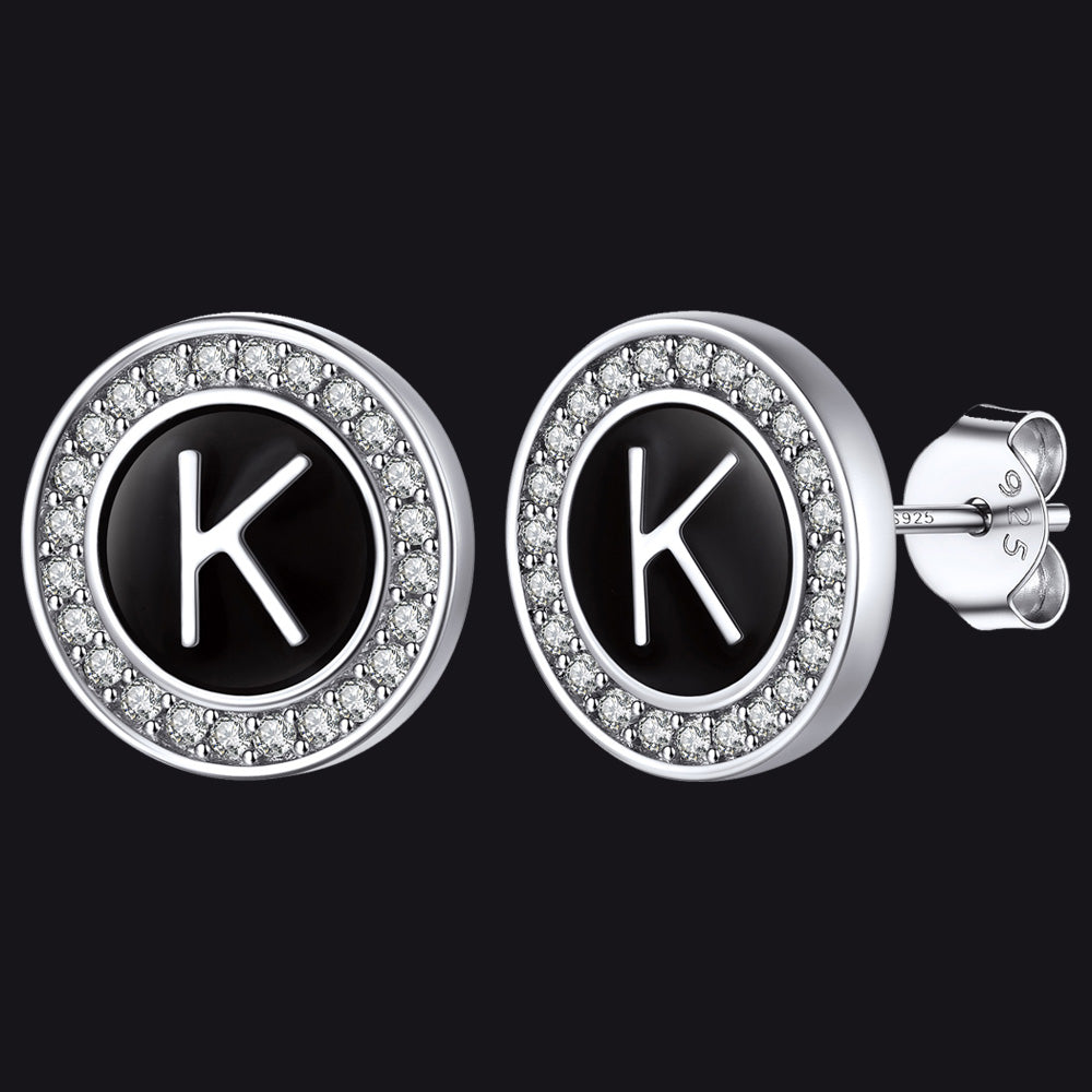 A-Z Initial Letter CZ Sterling Silver Stud Earrings FaithHeart