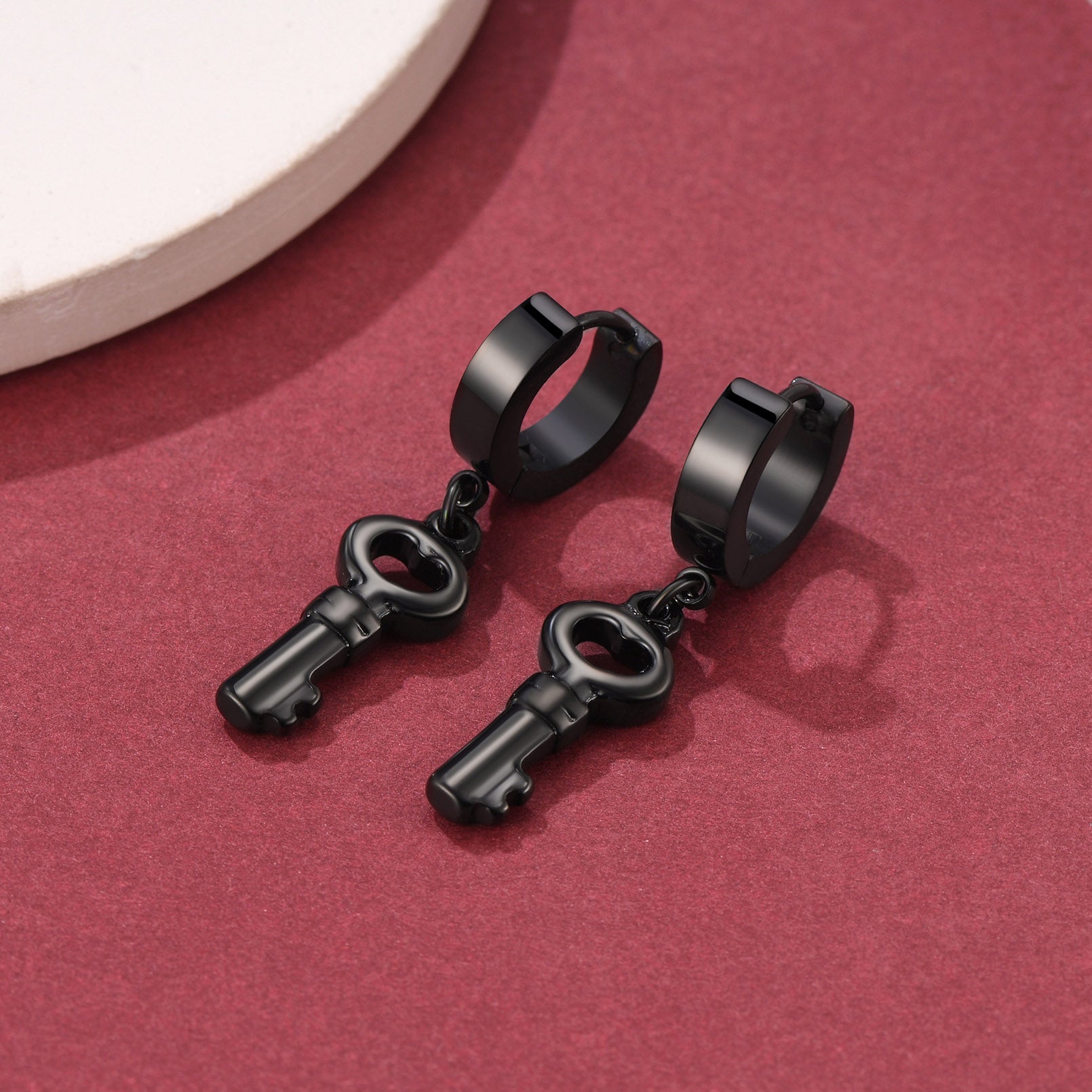 Black Key Dangle Hoop Earrings