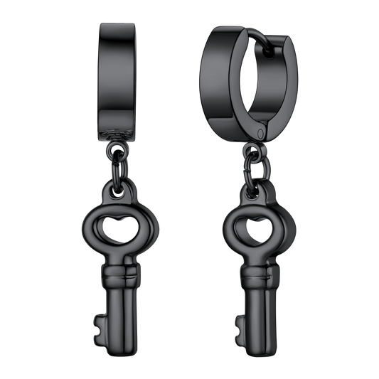 Black Key Dangle Hoop Earrings for Menimg
