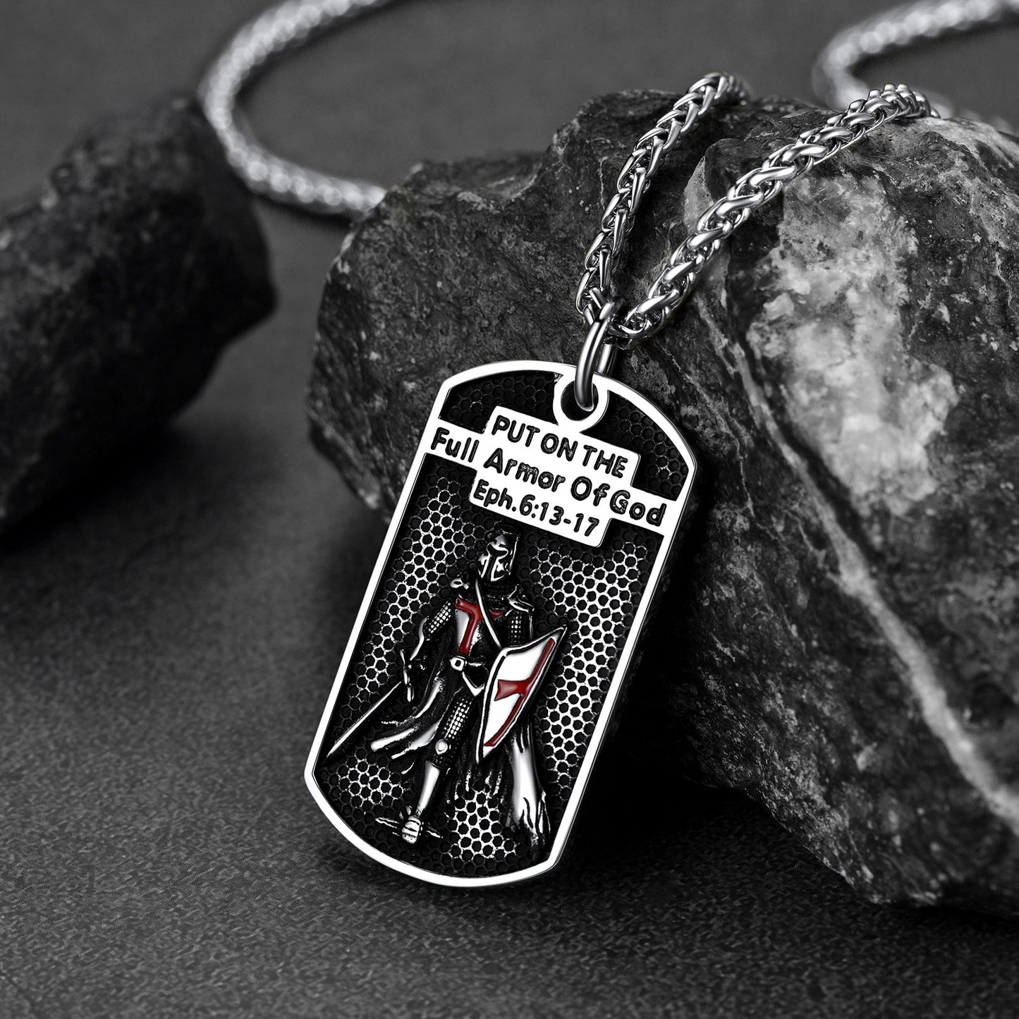 Knights Templar dog tag necklace with Full Armor of God