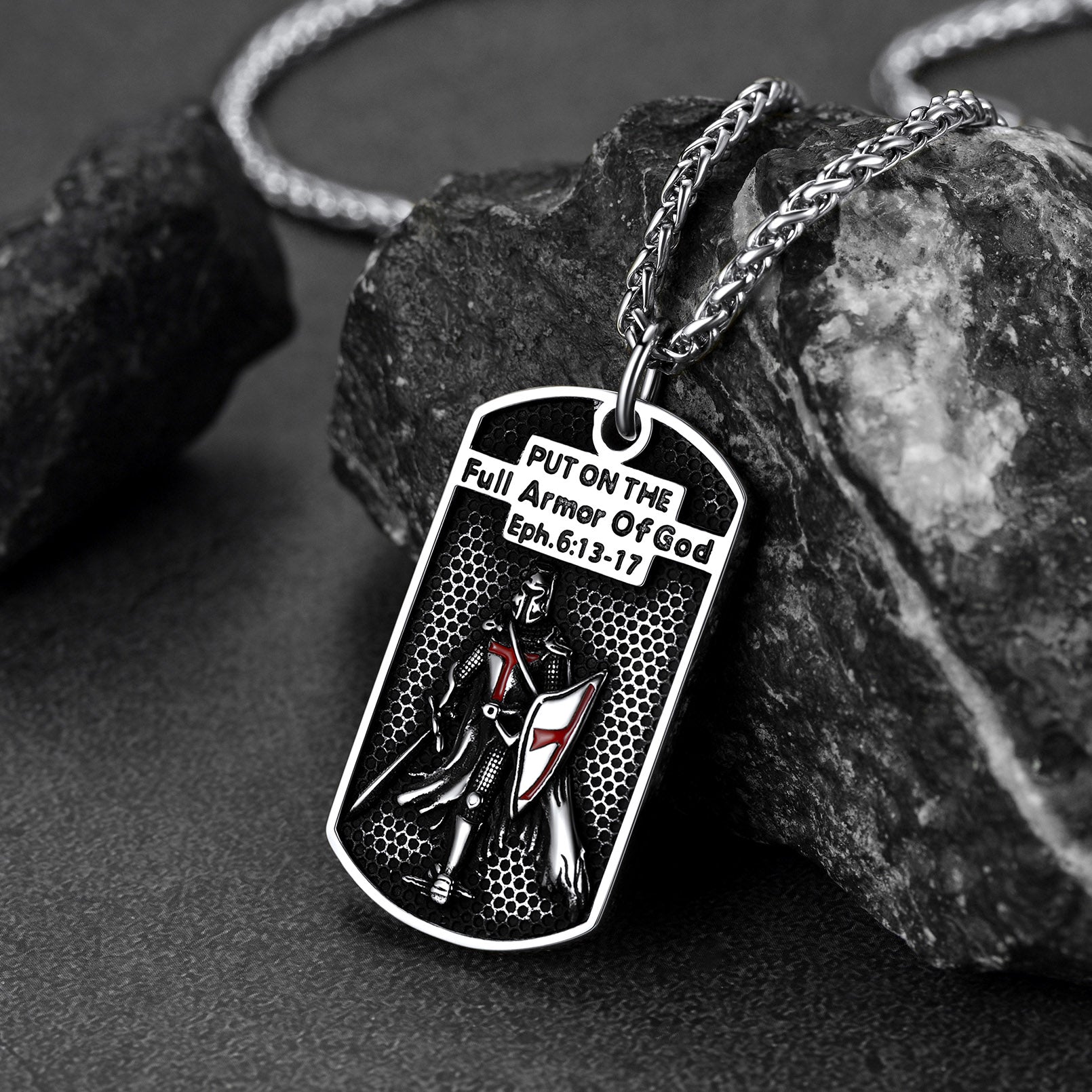 Knights Templar dog tag necklace with Full Armor of God