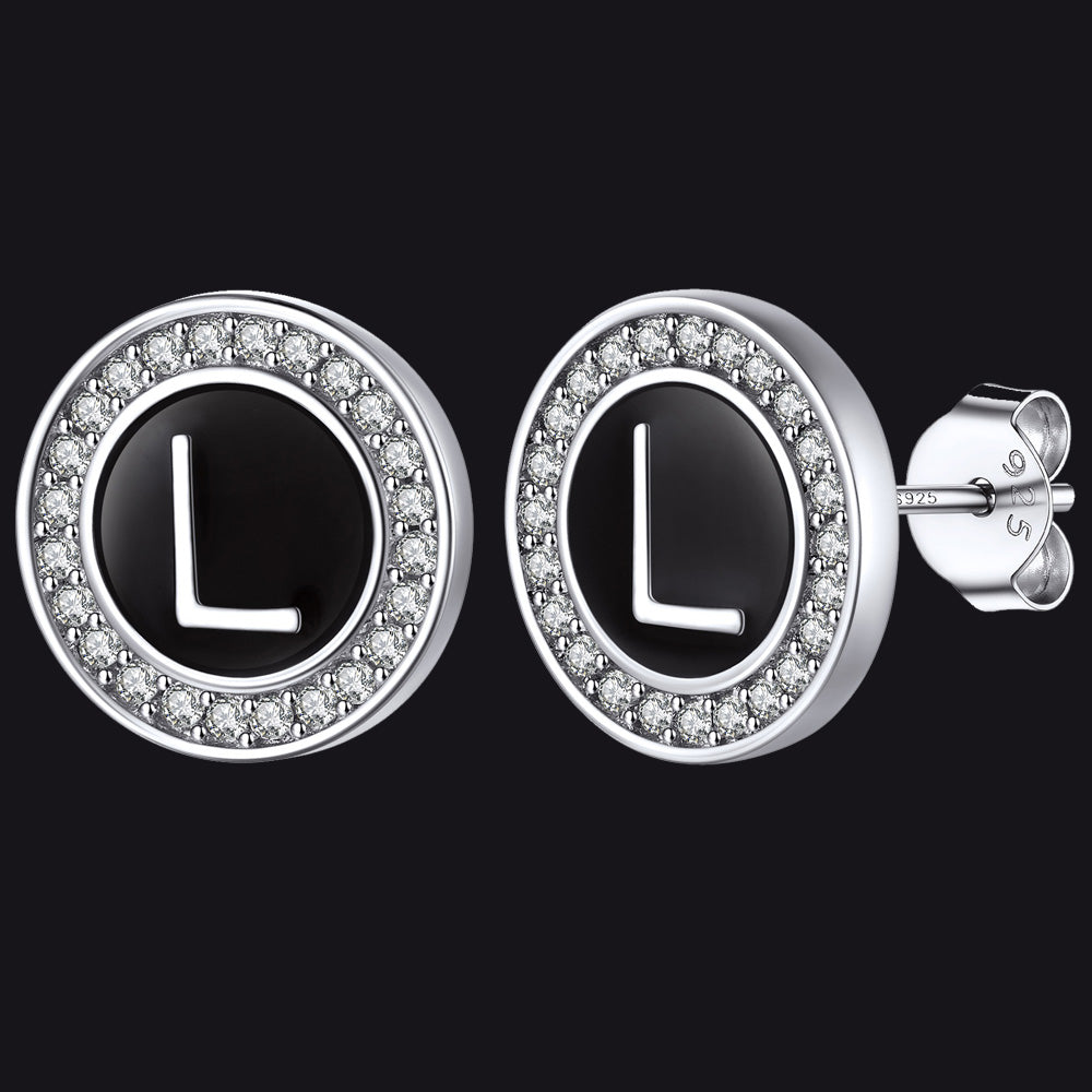 A-Z Initial Letter CZ Sterling Silver Stud Earrings FaithHeart