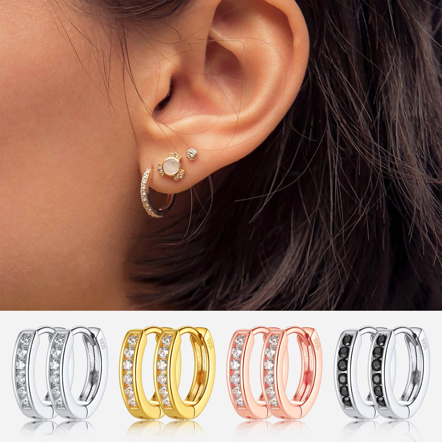 Black Onyx and Silver Hoop Earrings