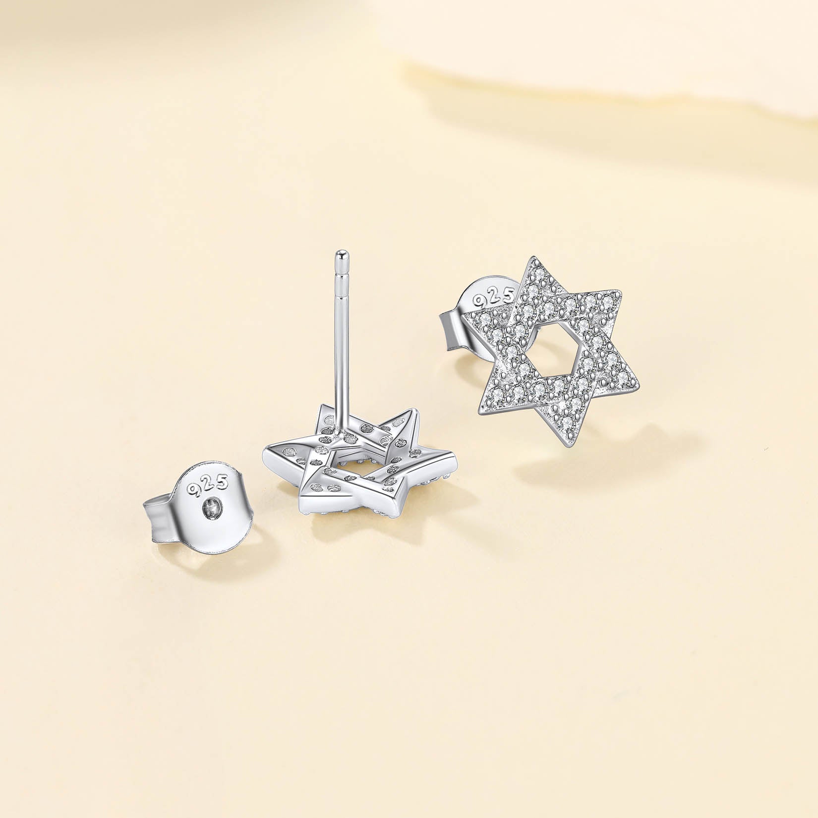 FaithHeart Star of David 925 Sterling Silver Zirconia Stud Earrings For Men Women FaithHeart