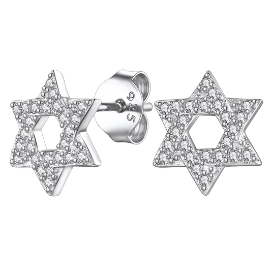 FaithHeart Star of David 925 Sterling Silver Zirconia Stud Earrings For Men Women FaithHeart