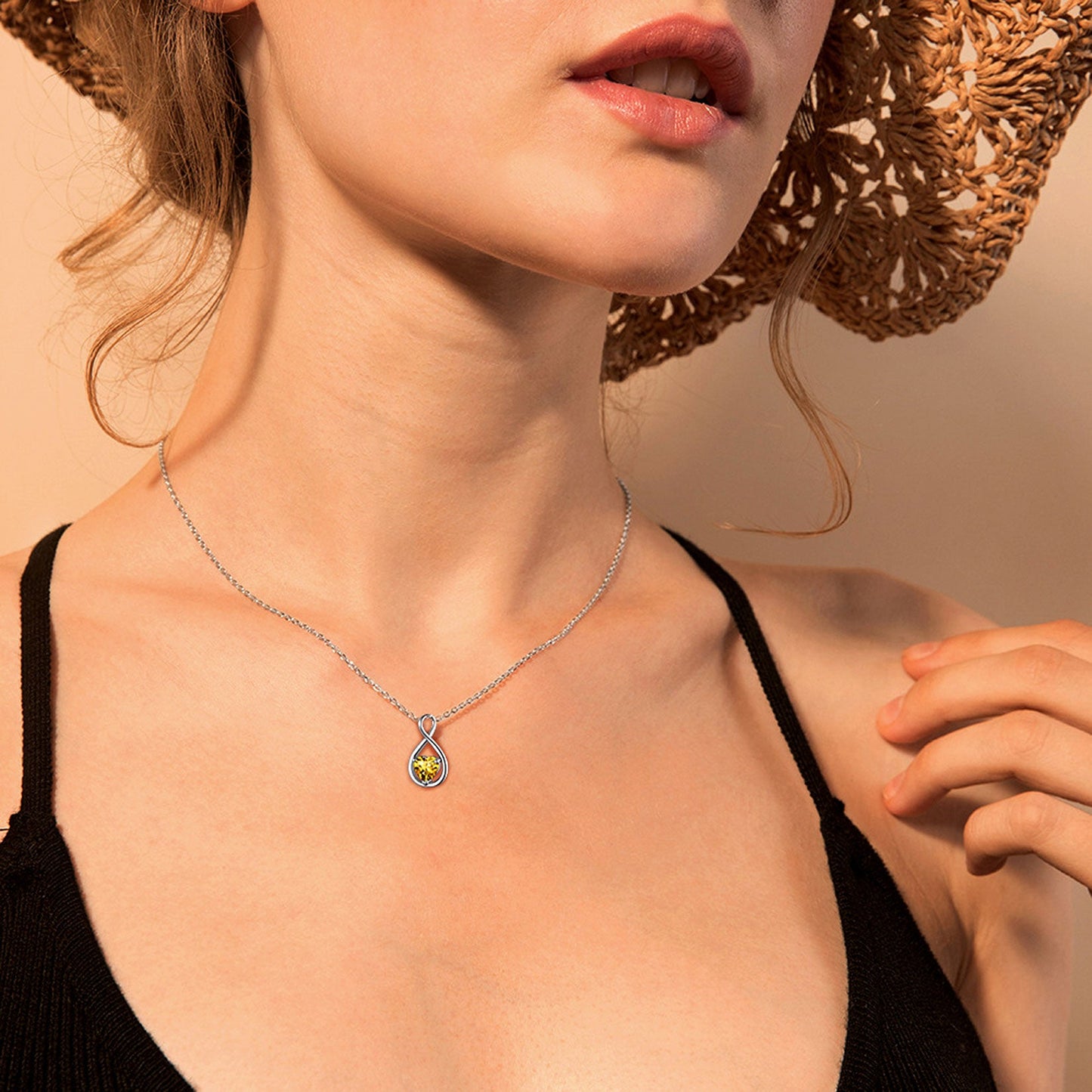 Sterling Silver Heart Birthstone Infinity Necklace for Women - Elegant Double Heart & Infinity Pendant