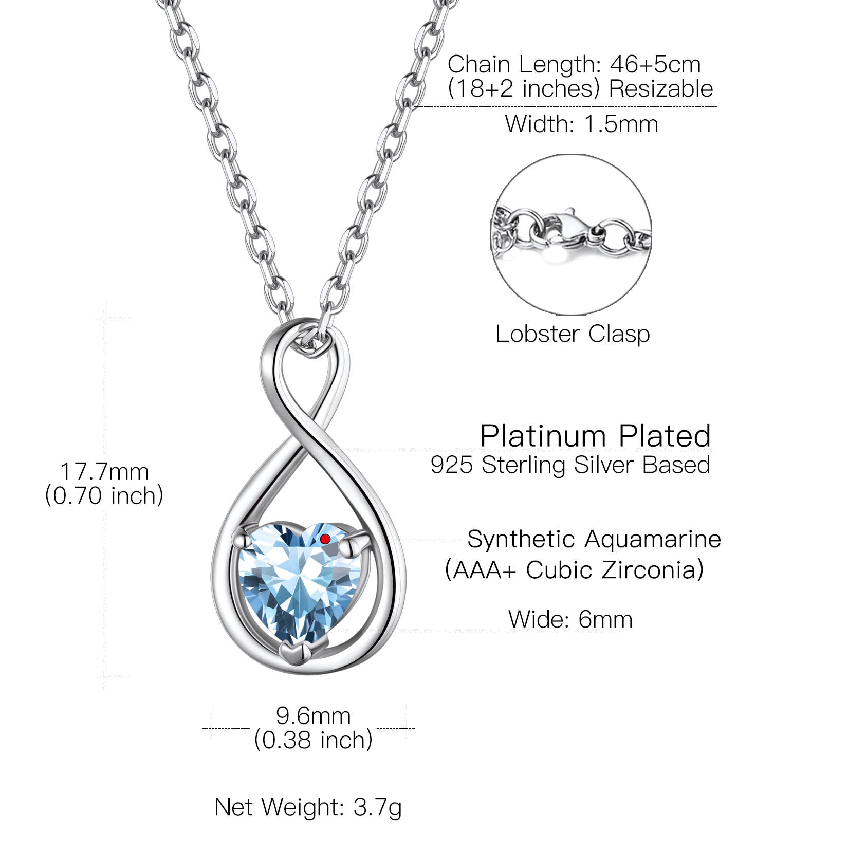 Real Birthstone Detail on Infinity Heart Necklace - Hypoallergenic & Tarnish-Resistant