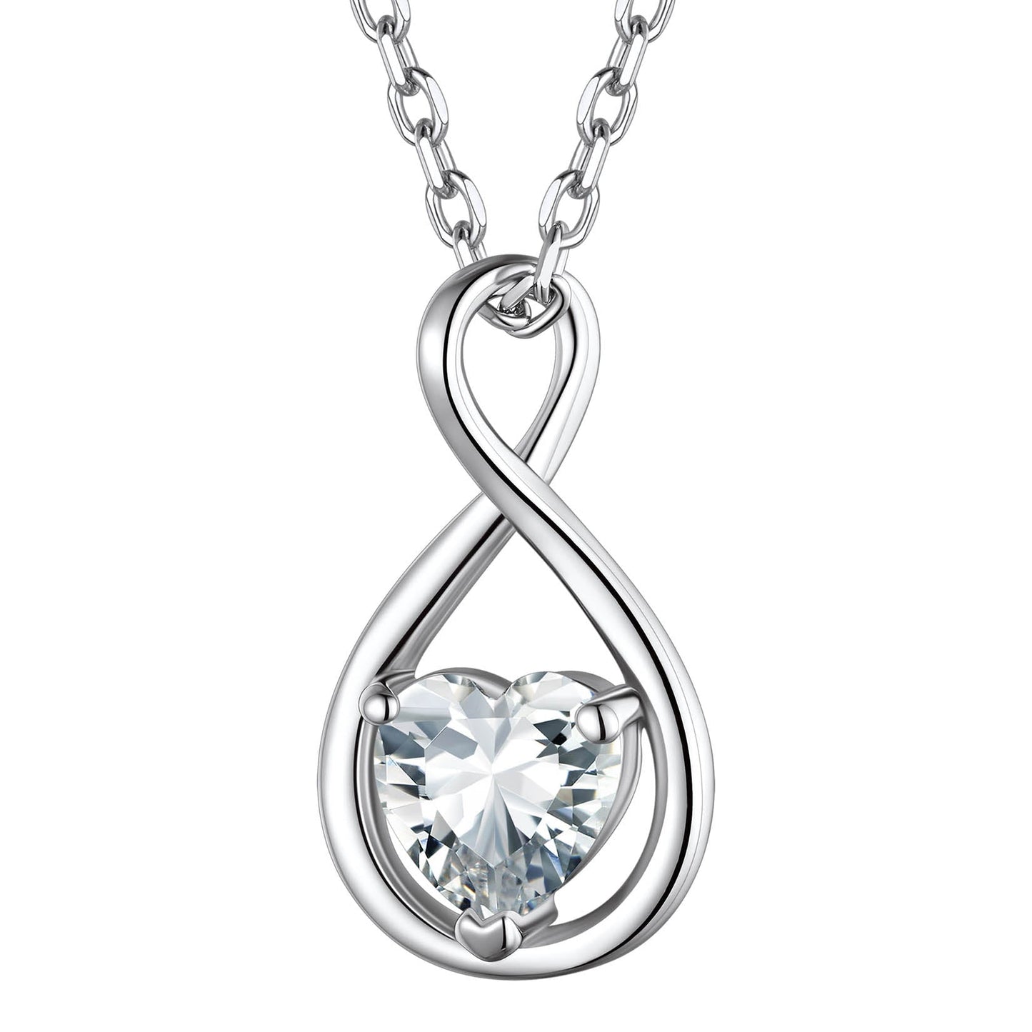 April Diamond Heart Infinity Necklace - Sparkling Sterling Silver Birthstone Jewelry