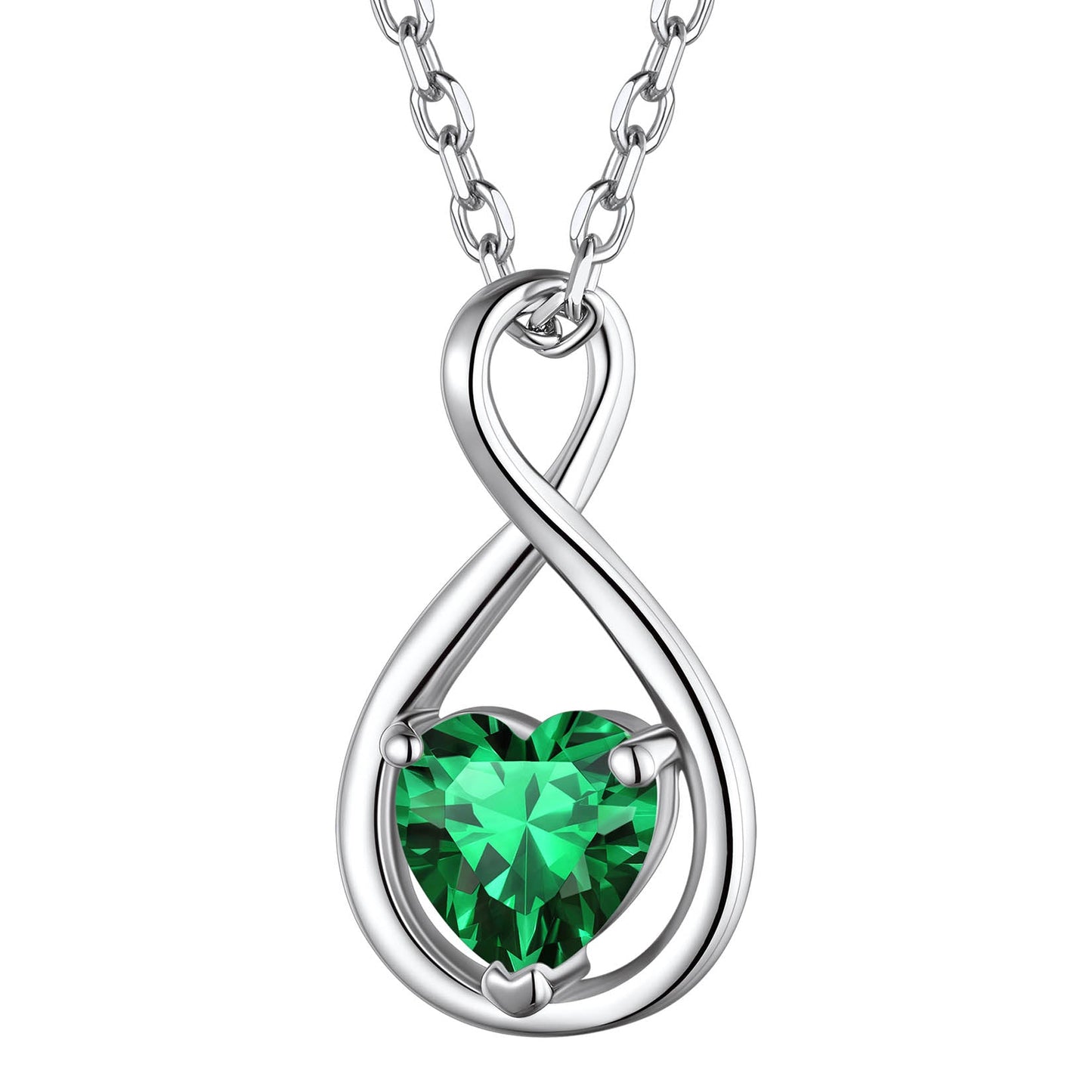May Emerald Birthstone Infinity Necklace - Timeless Sterling Silver Gift for Women
