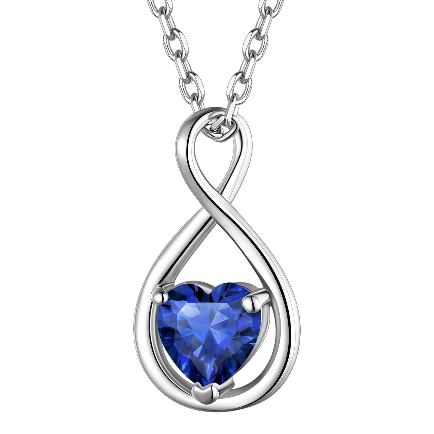 September Sapphire Birthstone Infinity Necklace - Deep Blue Sterling Silver Pendant