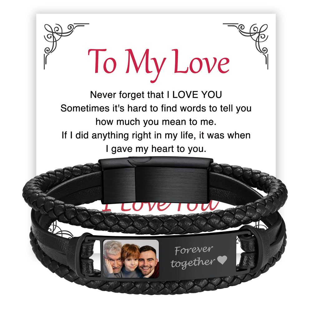 Personalized photo leather bracelet for men, To My Love gift