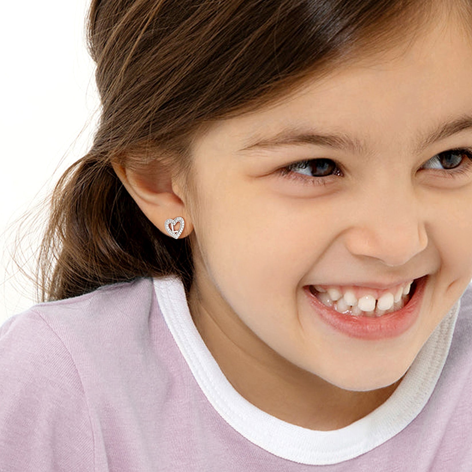 Silver Heart Initial Letter Stud Cubic Zirconia Earrings for Women