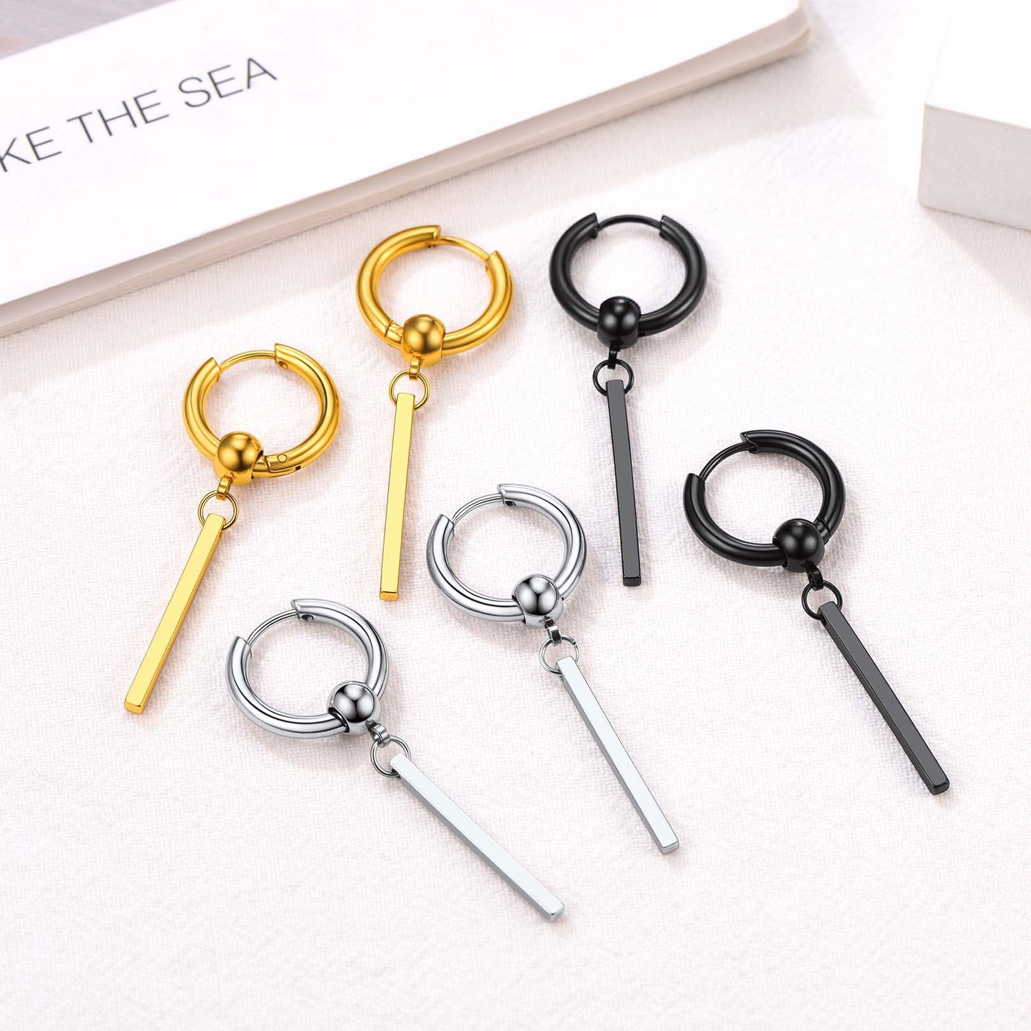 Punk Fashion Long Bar Drop Earrings for Men Women