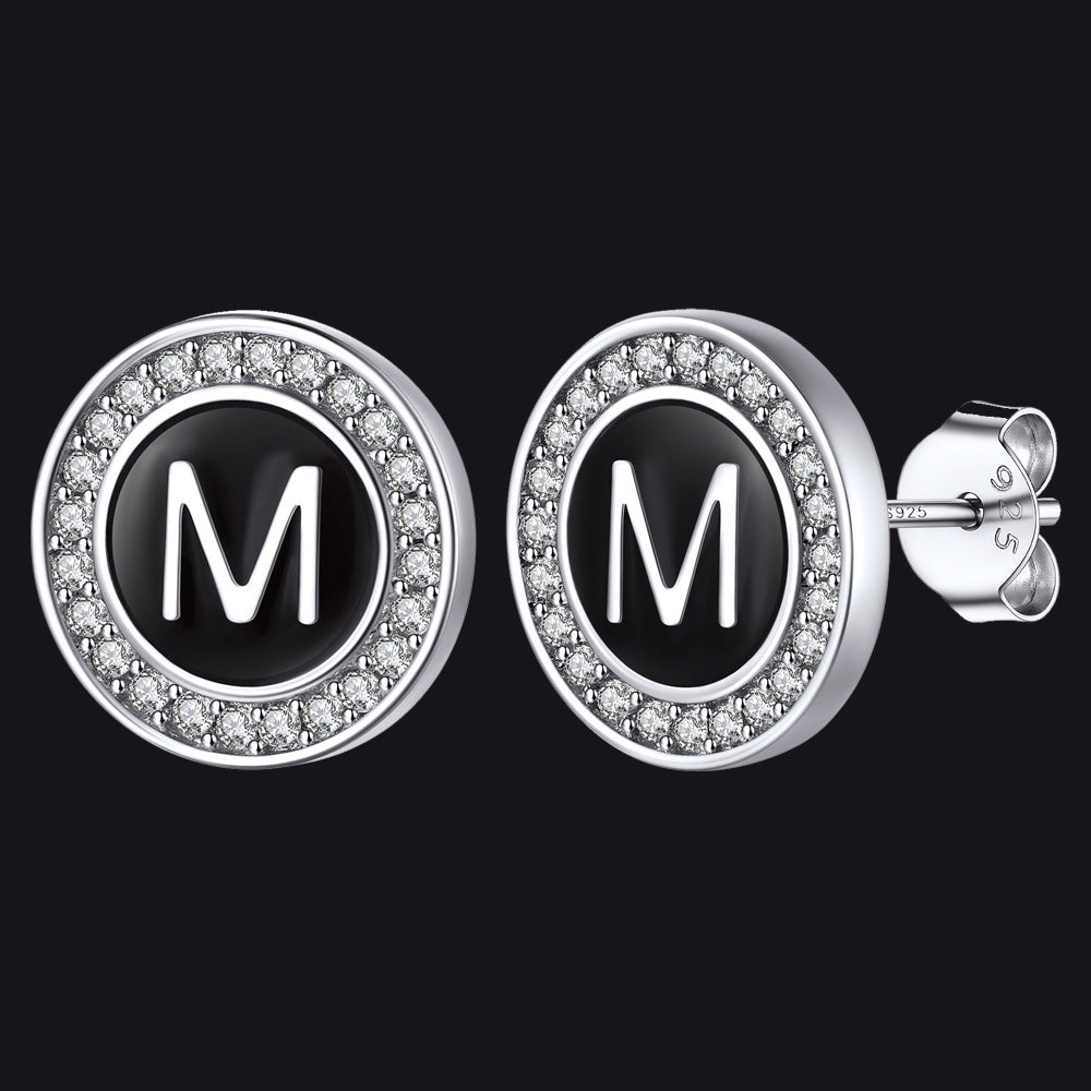 A-Z Initial Letter CZ Sterling Silver Stud Earrings FaithHeart
