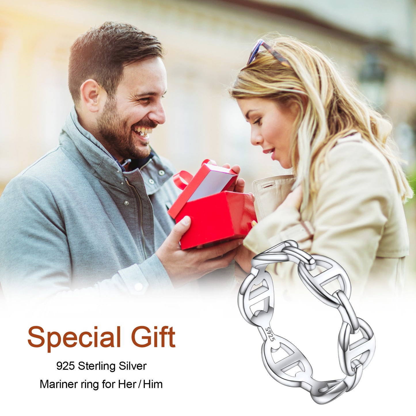 925 Sterling Silver Mariner Chain Link Rings for Men Women