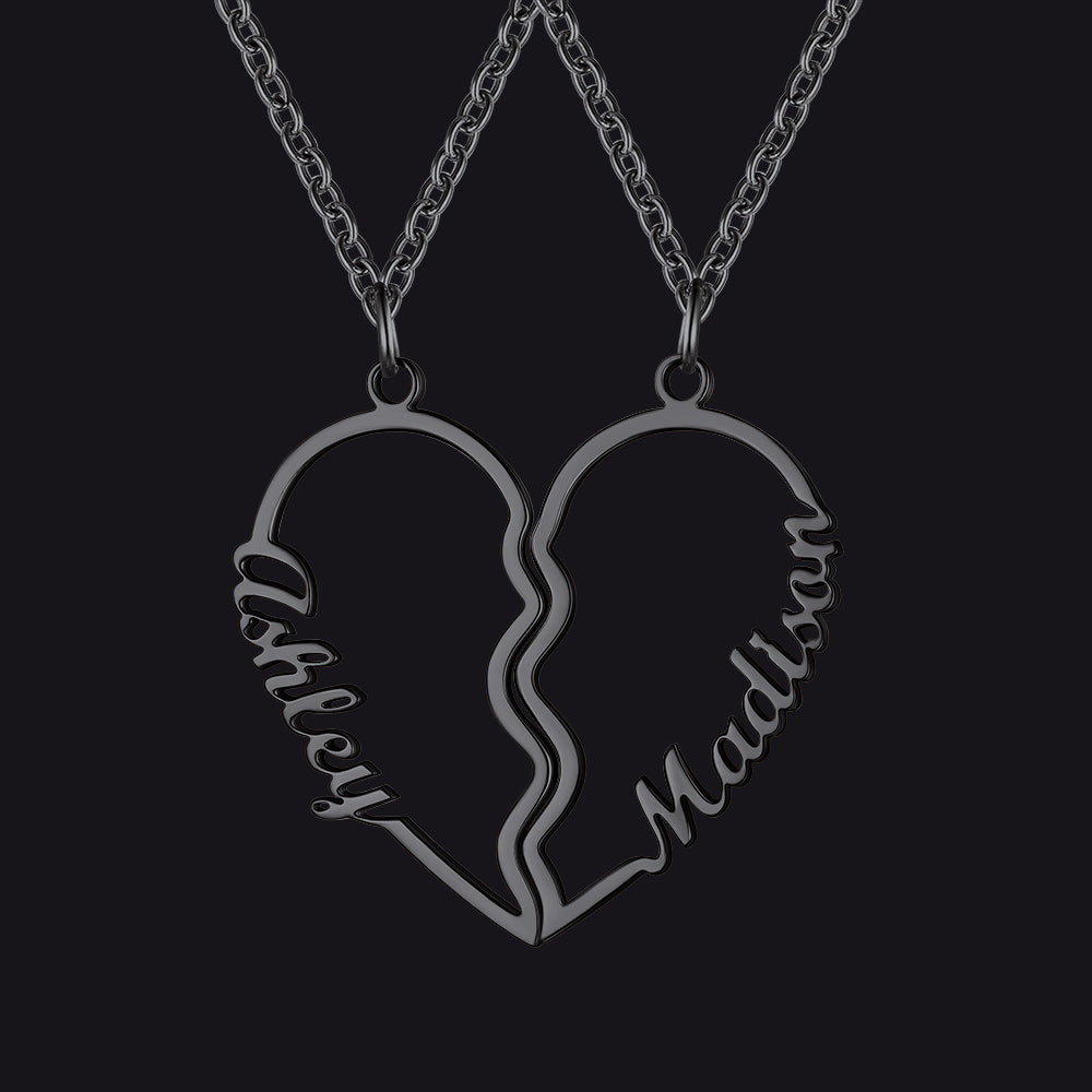 Custom Name Matching Heart Couple Necklaces Gift for BF