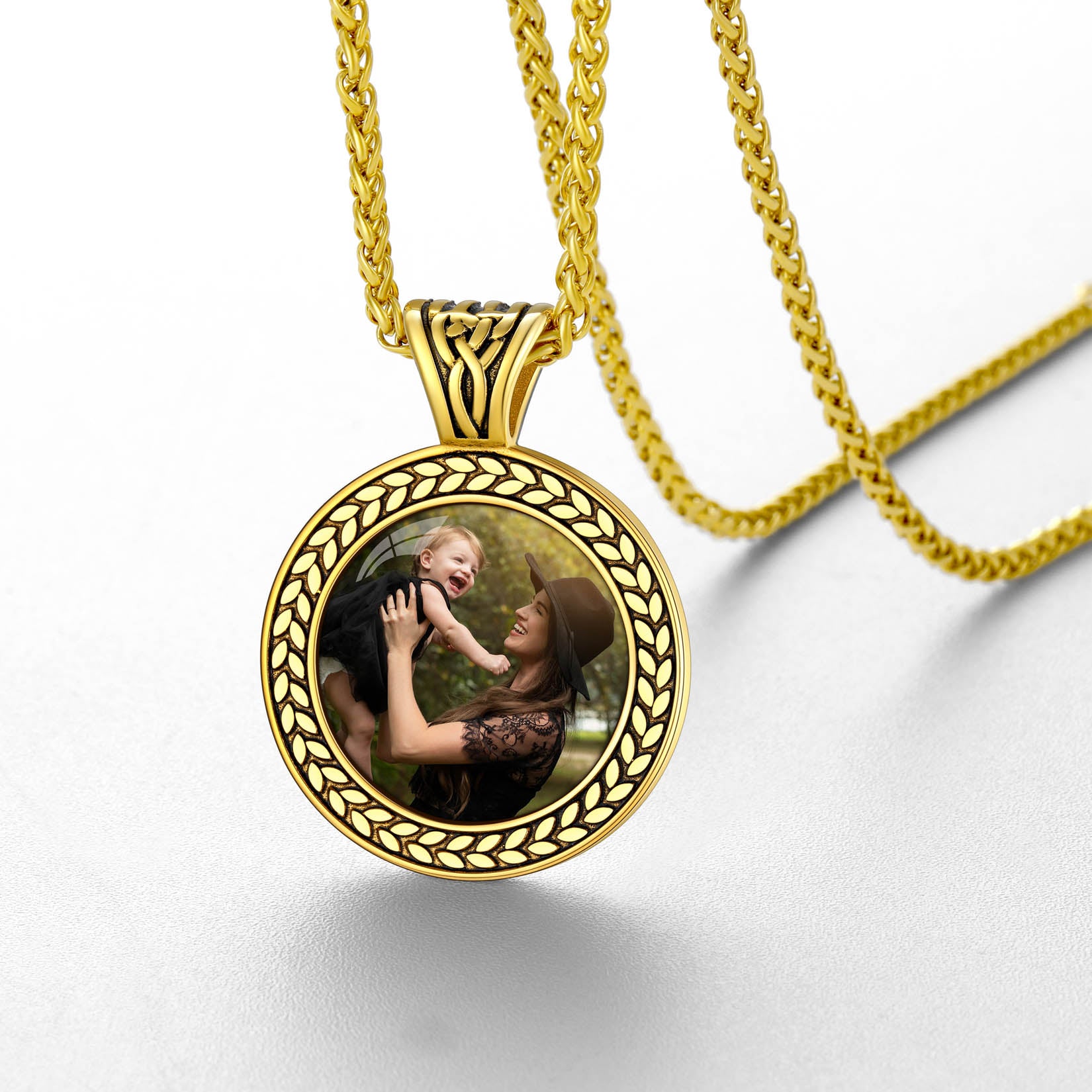 Gold Personalized Photo Pendant Necklace for Women, Memorial Gift