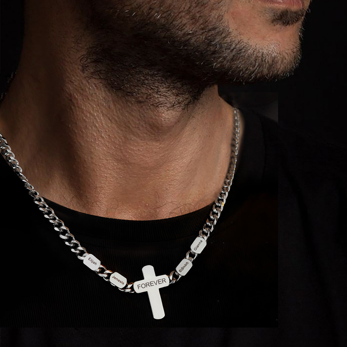 Customized Multi Name Cuban Chain Cross Necklace for Men 7MM