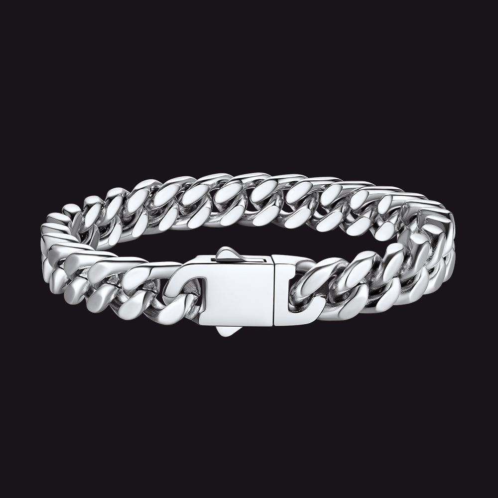 Stainless steel Miami Cuban link bracelet, clasp detail
