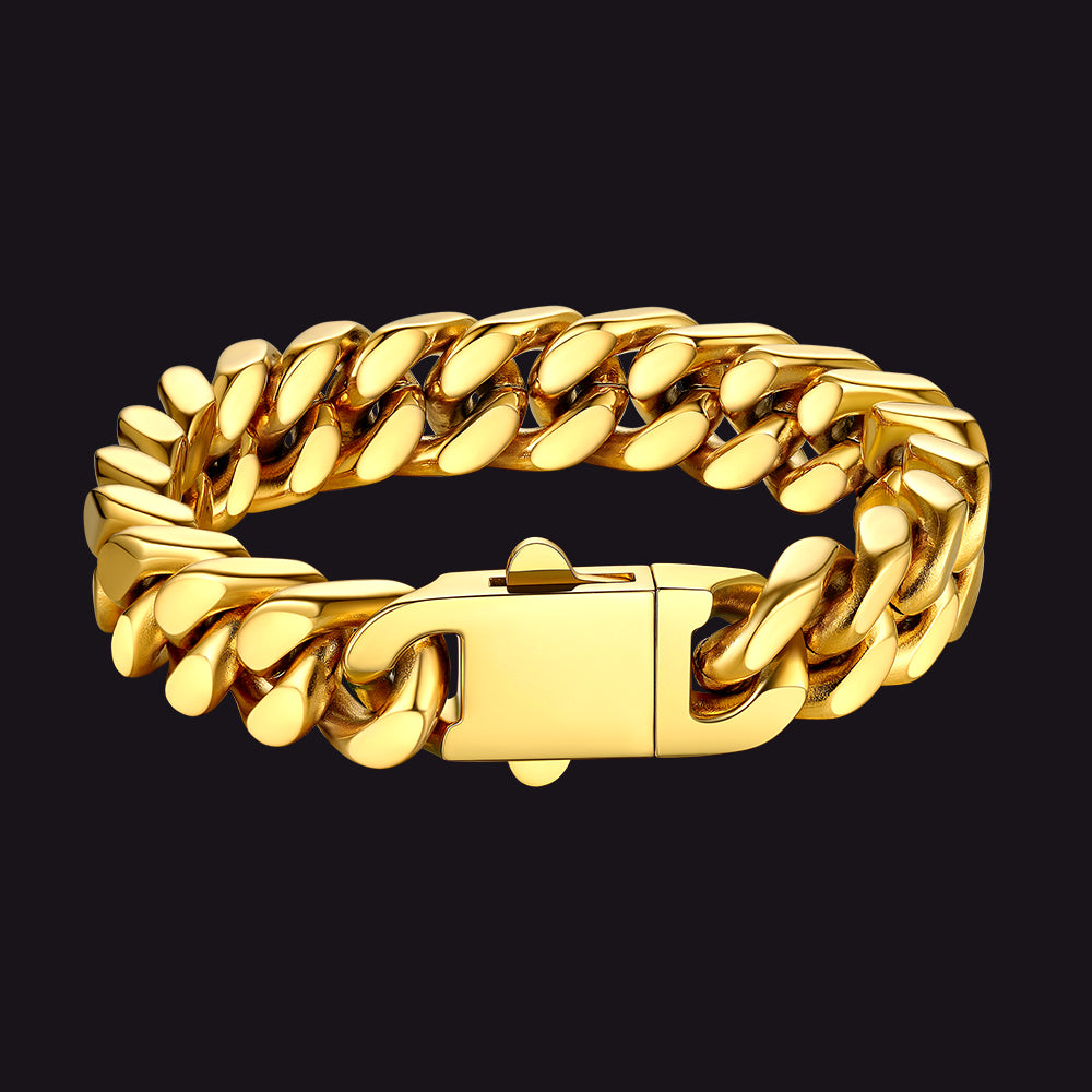 Miami Cuban Chain Bracelet 5/7/9/12mm Width Birthday Gift for Men Gold / 12MM / 9 INCHES