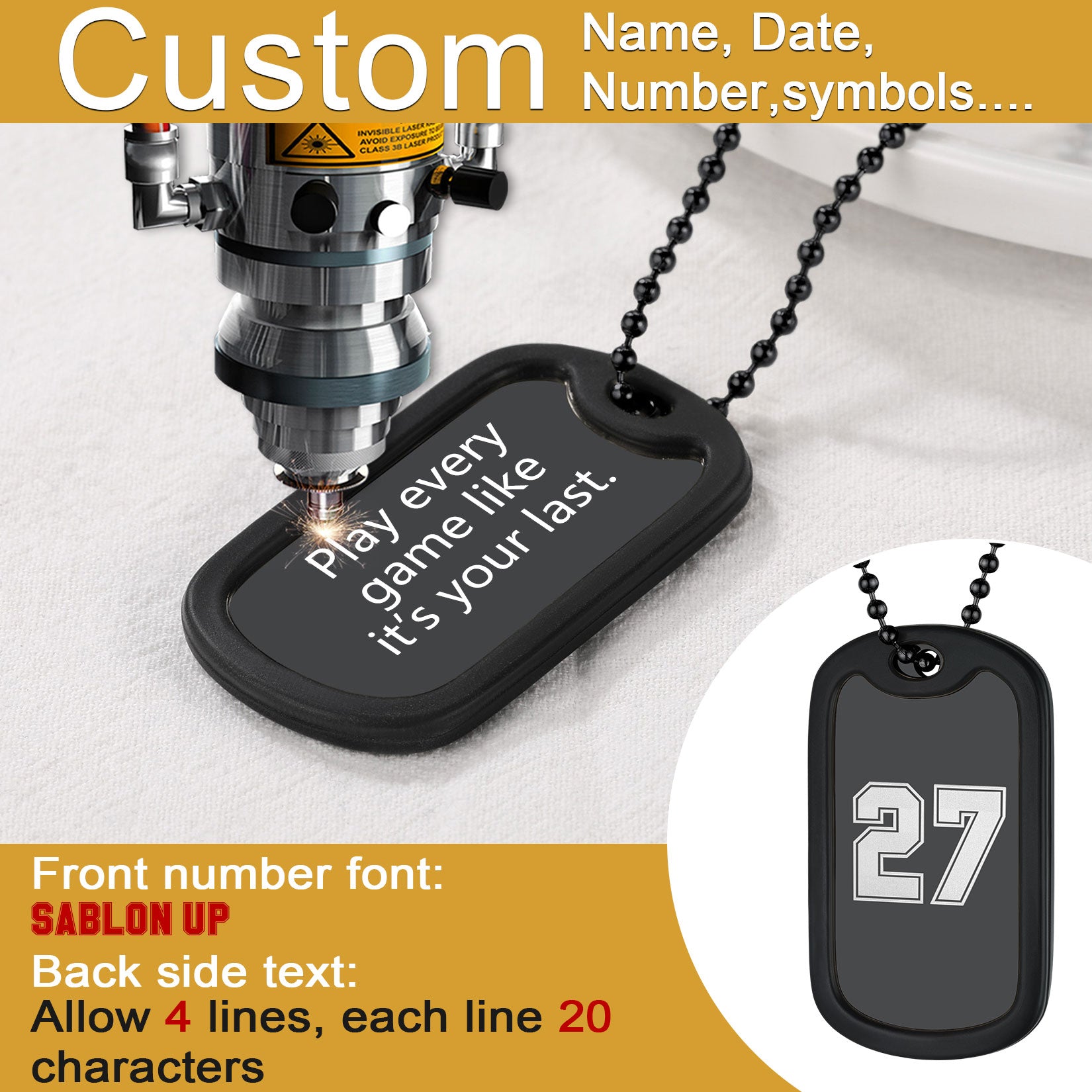 Personalized Text Military Dog Tag Necklace For Men