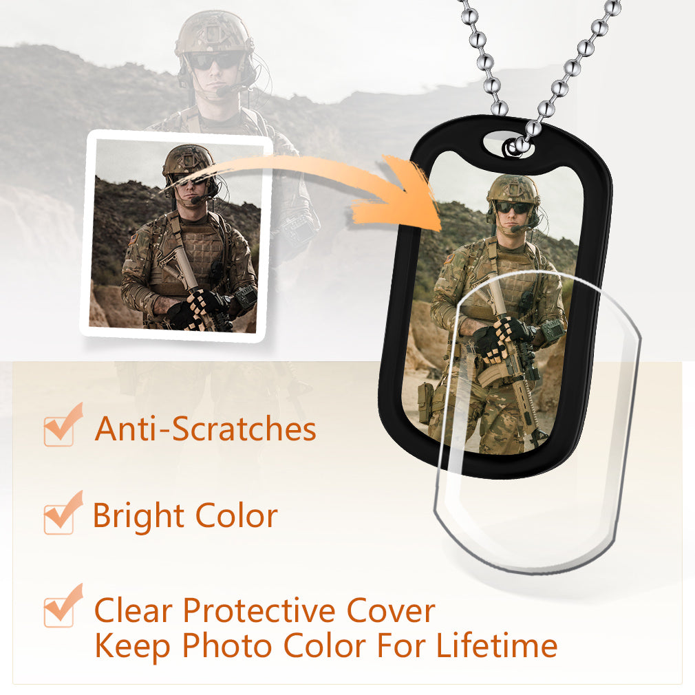Military photo dog tag necklace with photo protection for lifetime