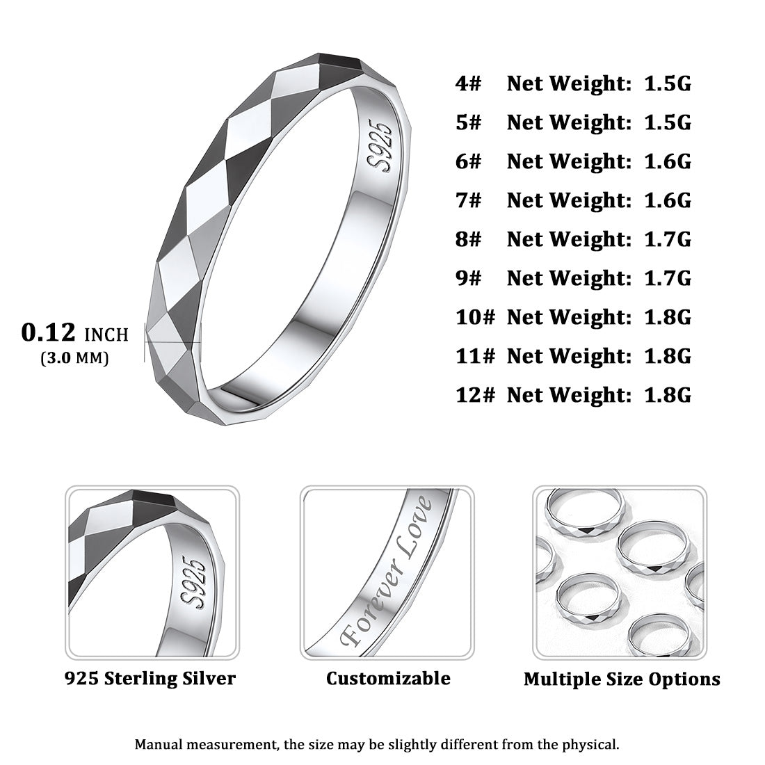 925 Sterling Silver 3mm Minimalist Band Rings for Men Women