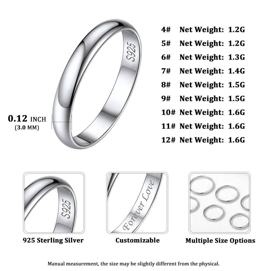 Sterling Silver Minimalist Band Rings for Couple Men Women
