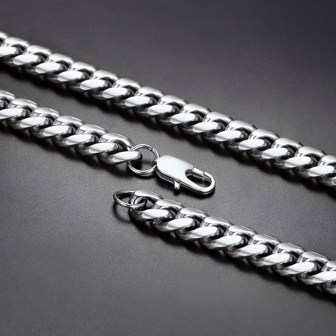 Close-Up of Steel Miami Cuban Chain and Bracelet – Bold Heavy Jewelry