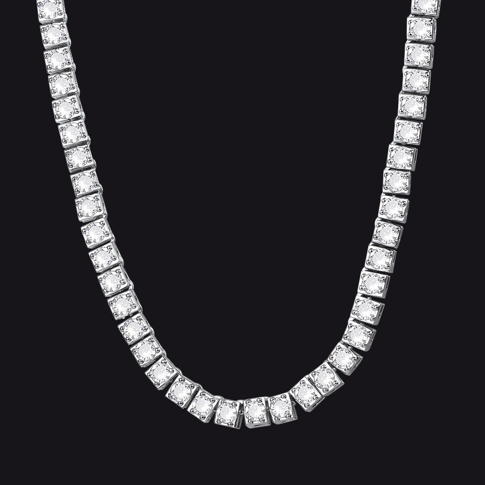 4mm silver iced-out copper chain necklace with cubic zirconia stones