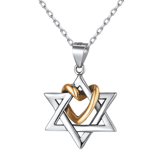 FaithHeart Star of David Sterling Silver Pendant With Heart Necklace FaithHeart