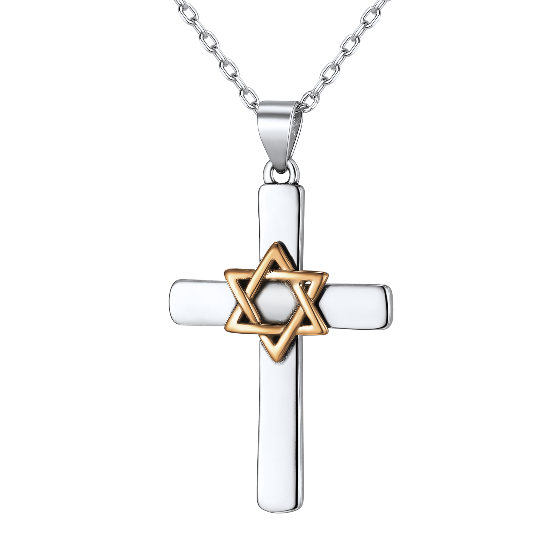 FaithHeart Cross Star of David Sterling Silver Pendant Necklace FaithHeart