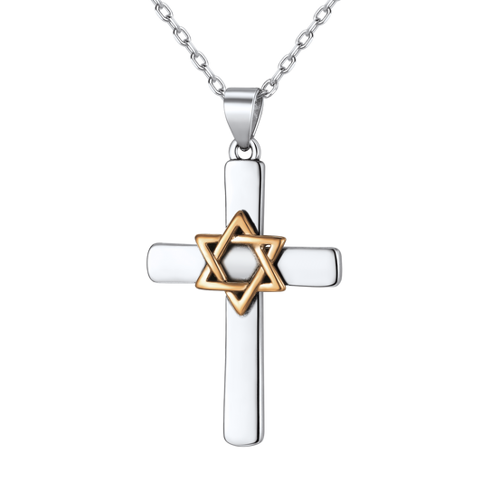 FaithHeart Cross Star of David Sterling Silver Pendant Necklace FaithHeartimg