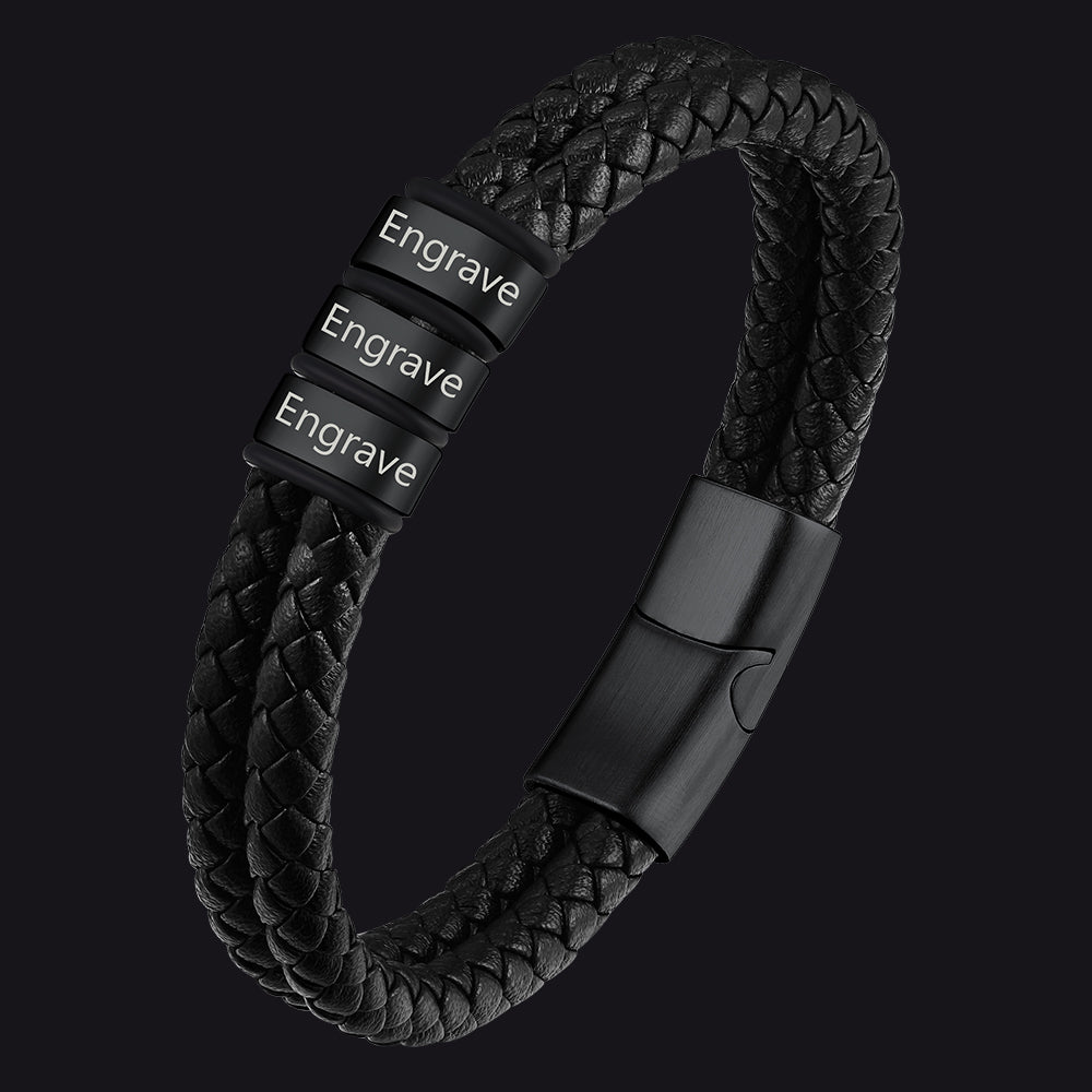Engraving Name Braided Leather Bracelet 1-5 Beaded Gift for Men Dad FaithHeart Jewelry