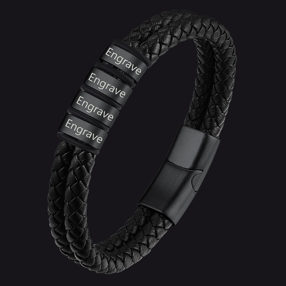 Engraving Name Braided Leather Bracelet 1-5 Beaded Gift for Men Dad FaithHeart Jewelry