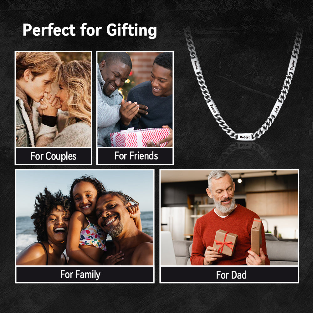 Custom Engraved 1-5 Name Chain Link Necklace for Men Family